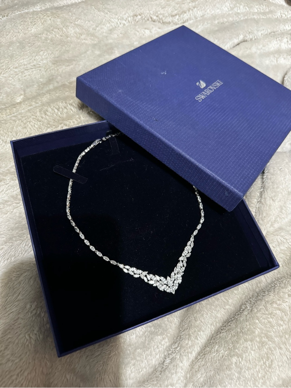 Swarovski Silver Clear Crystal V-Point Necklace